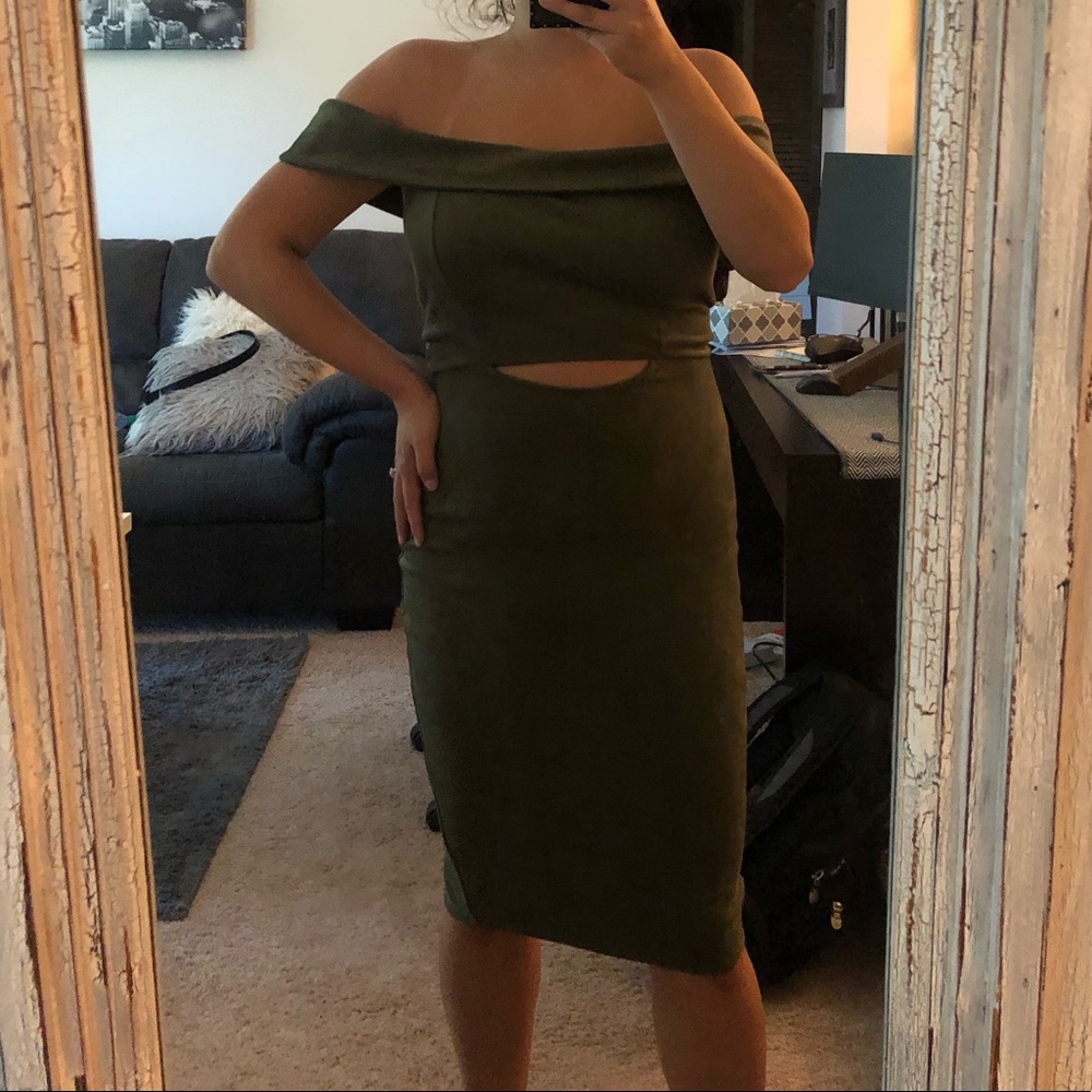 OLIVE SUEDE DRESS